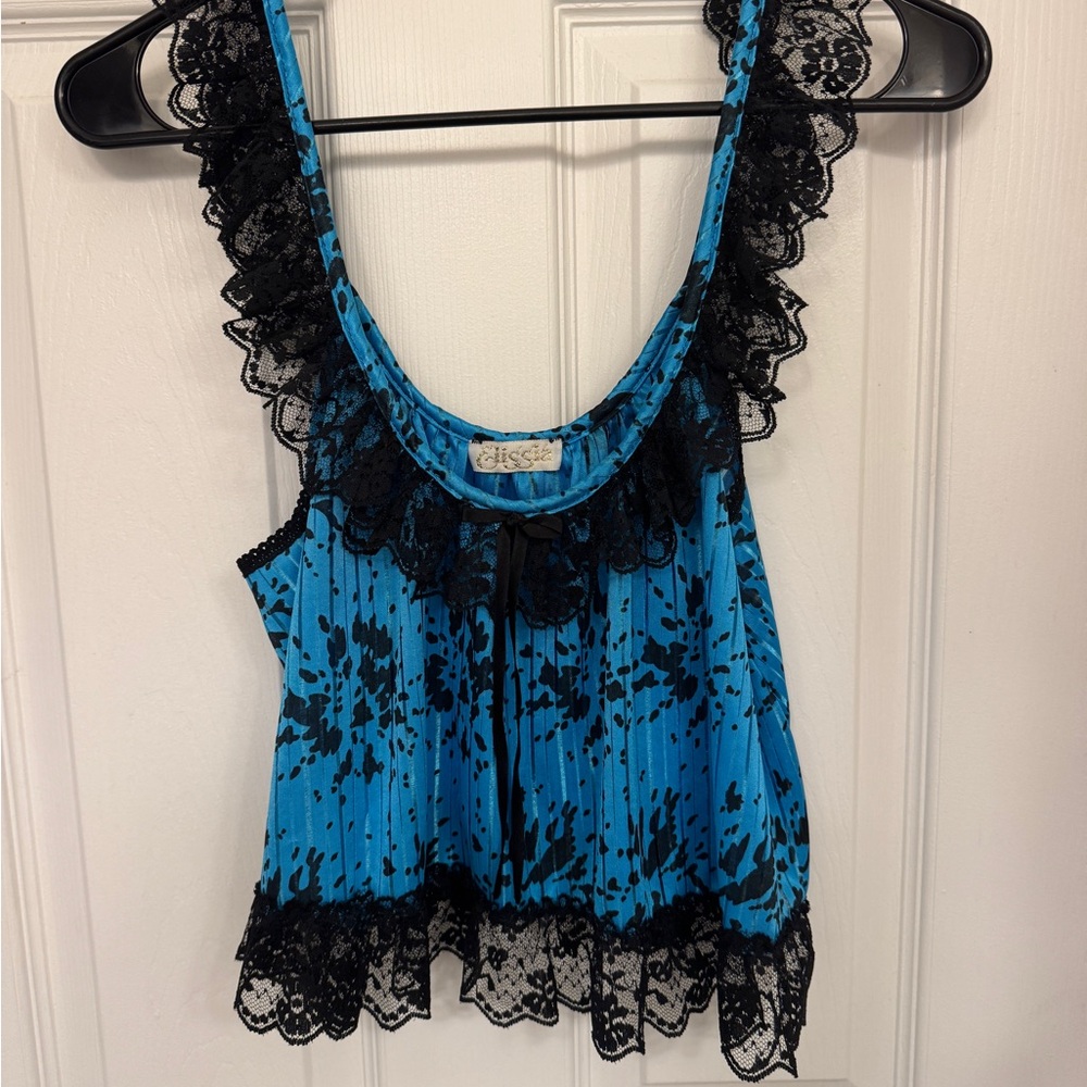 Elissia Vintage Blue Camisole with Black Lace